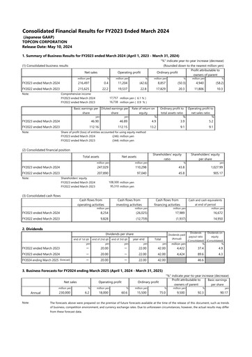 Thumbnail Topcon Corporation Financial Statement fy2023