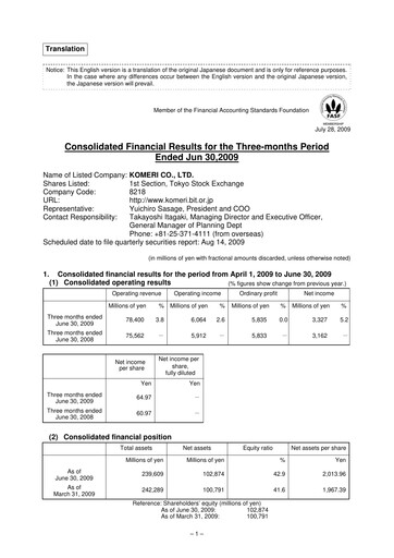 Vorschaubild Komeri Co.,Ltd. Quartalsbericht 2009-q1