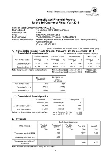 Vorschaubild Komeri Co.,Ltd. Quartalsbericht 2014-q3