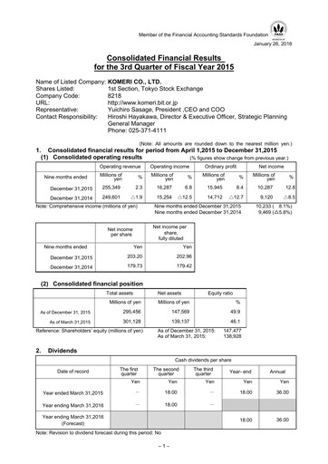 Vorschaubild Komeri Co.,Ltd. Quartalsbericht 2015-q3