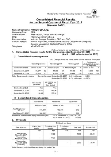 Vorschaubild Komeri Co.,Ltd. Quartalsbericht 2017-q2