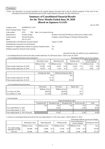 Vorschaubild Komeri Co.,Ltd. Quartalsbericht 2020-q1
