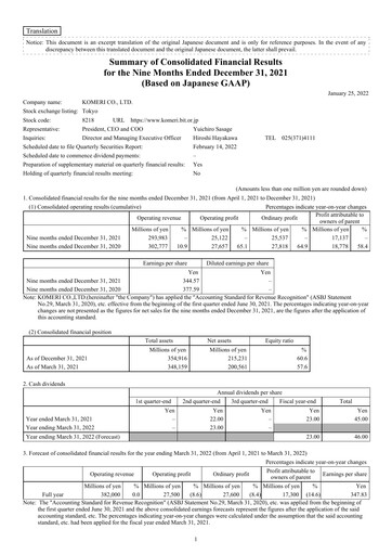 Vorschaubild Komeri Co.,Ltd. Quartalsbericht 2021-q3