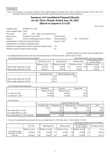 Vorschaubild Komeri Co.,Ltd. Quartalsbericht 2022-q1