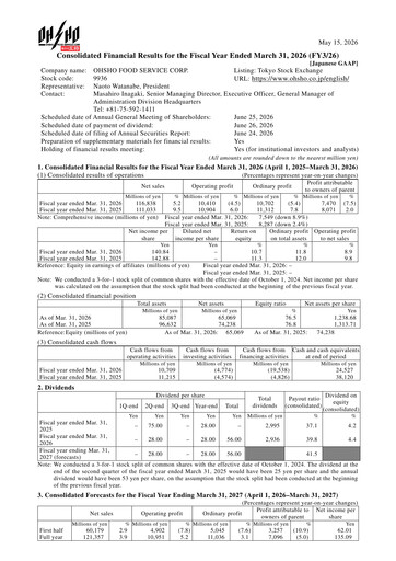 Miniature Ohsho Food Service Bilan financier fy2026