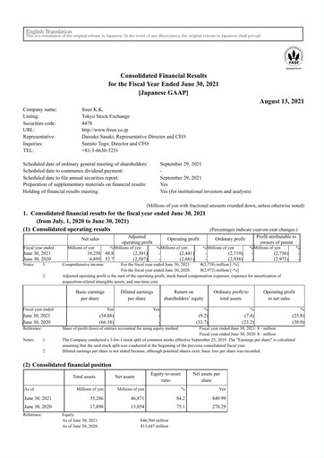 Thumbnail freee K.K. Financial Statement fy2021