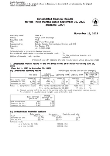 Thumbnail freee K.K. Quarterly Report fy2026-q1