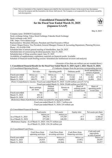 Thumbnail DAIHEN Corporation Financial Statement fy2025