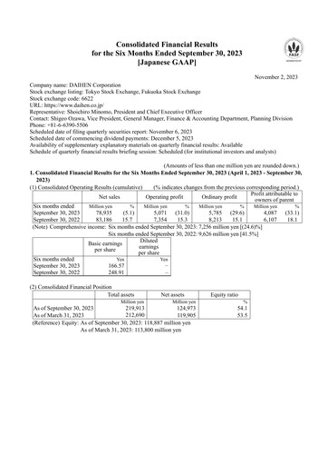 Thumbnail DAIHEN Corporation Half-year Report 2023-h1