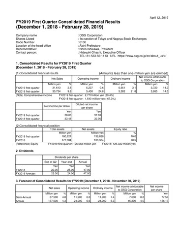 Thumbnail OSG Corporation Quarterly Report 2019-q1