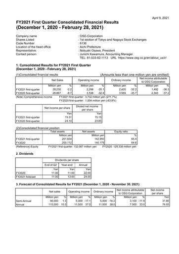 Thumbnail OSG Corporation Quarterly Report 2021-q1