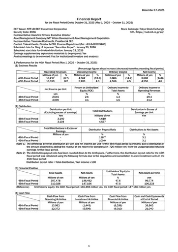 Thumbnail NTT UD REIT Investment Corporation Financial Report 2025