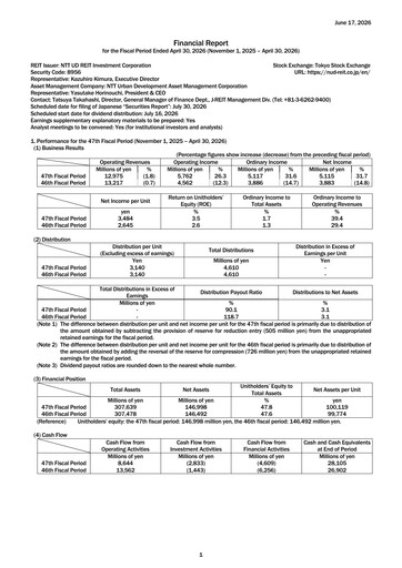 Thumbnail NTT UD REIT Investment Corporation Financial Report 2026