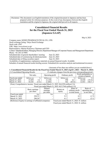 Thumbnail Kissei Pharmaceutical Financial Statement fy2022