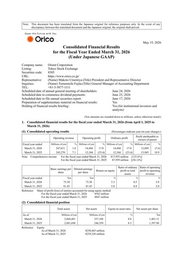 Vorschaubild Orient Corporation Finanzmitteilung fy2026