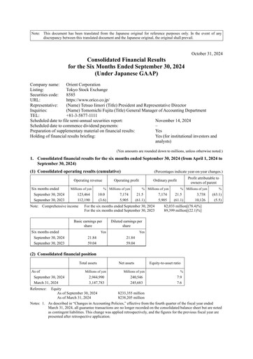 Vorschaubild Orient Corporation Halbjahresbericht 2024-h1