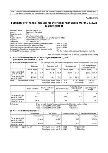 Thumbnail SAKURA Internet Financial Statement fy2025