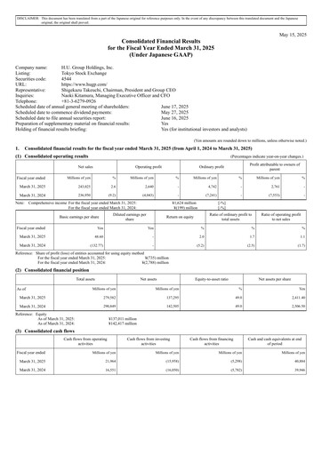 Thumbnail H.U. Group Holdings Financial Statement 2024