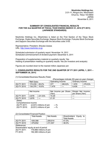 Thumbnail Nisshinbo Holdings Quarterly Report 2011-q2
