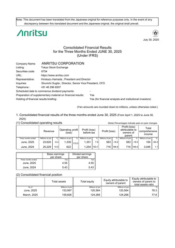 Thumbnail Anritsu Corporation Quarterly Report 2025-q1