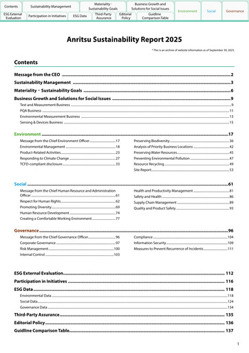 Thumbnail Anritsu Corporation Sustainability Report 2025