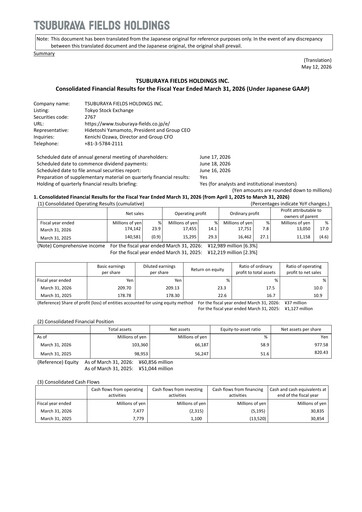 Thumbnail Tsuburaya Fields Holdings Financial Statement fy2026