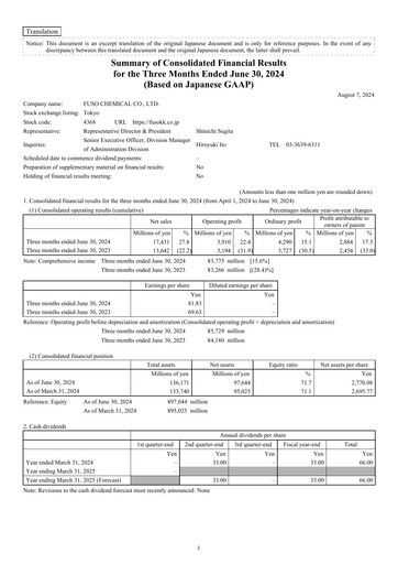 Thumbnail Fuso Chemical Quarterly Report 2024-q1