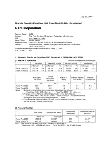 Thumbnail NTN Corporation Financial Report 2003