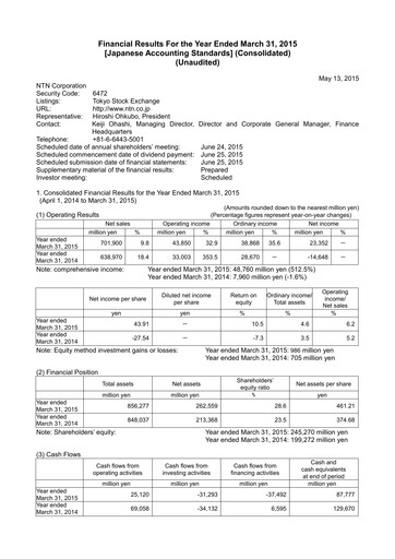 Thumbnail NTN Corporation Financial Report 2014