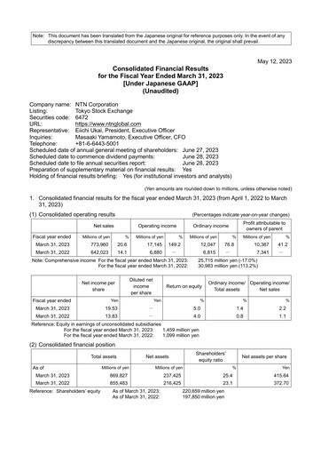 Thumbnail NTN Corporation Financial Report 2022