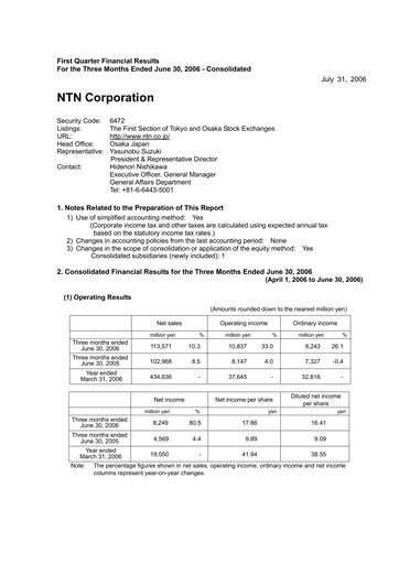 Thumbnail NTN Corporation Quarterly Report 2006-q1