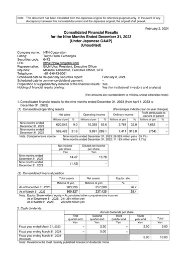 Thumbnail NTN Corporation Quarterly Report 2023-q3