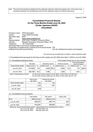 Thumbnail NTN Corporation Quarterly Report 2024-q1