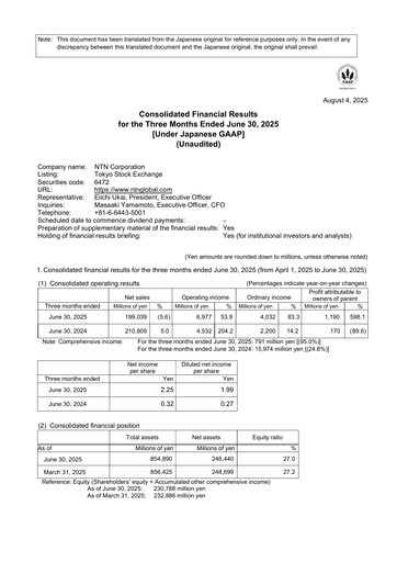 Thumbnail NTN Corporation Quarterly Report 2025-q1