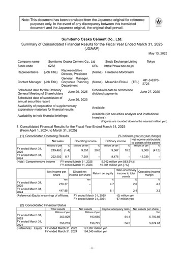 Thumbnail Sumitomo Osaka Cement Financial Statement fy2025