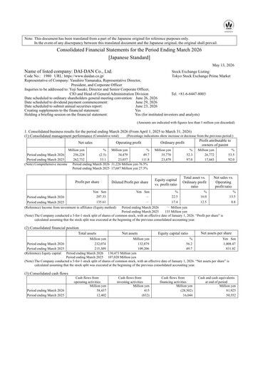 Miniature Dai-Dan Bilan financier fy2026