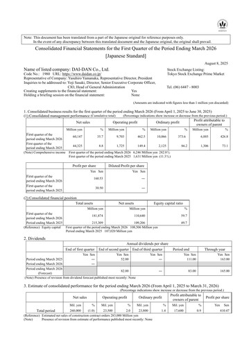 Thumbnail Dai-Dan Quarterly Report 2025-q1