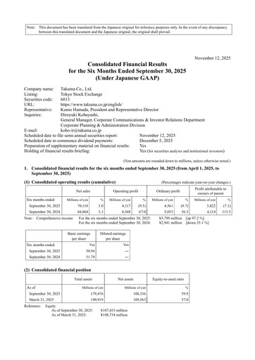 Thumbnail Takuma Co., Ltd. Half-year Report 2026-h1