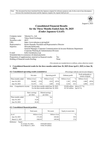Thumbnail Takuma Co., Ltd. Quarterly Report 2026-q1