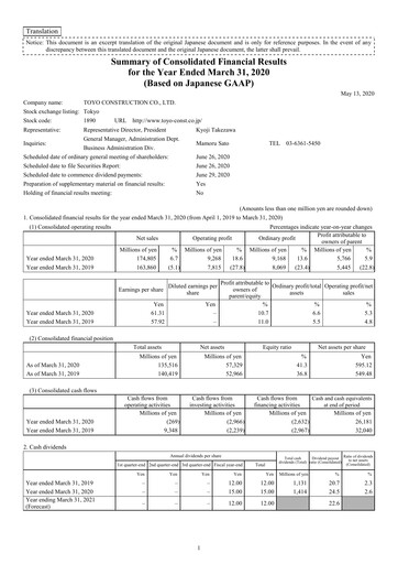 Thumbnail Toyo Construction Financial Report 2020