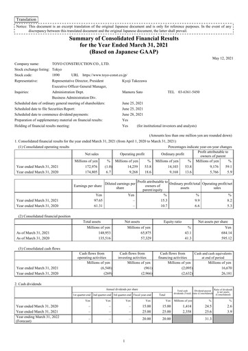 Thumbnail Toyo Construction Financial Report 2021