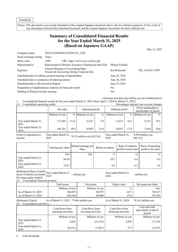 Thumbnail Toyo Construction Financial Report 2025