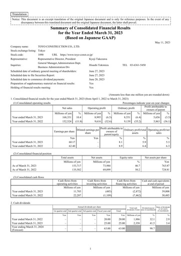 Thumbnail Toyo Construction Financial Statement fy2022