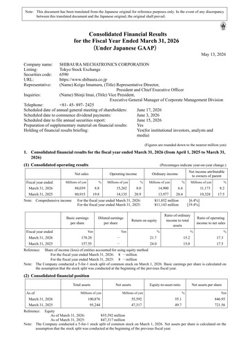 Miniature Shibaura Mechatronics Bilan financier fy2026