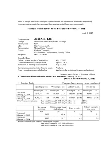 Thumbnail Aeon Hokkaido Corporation Financial Statement fy2014