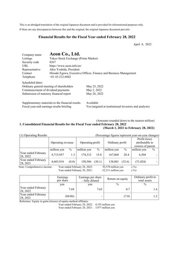 Thumbnail Aeon Hokkaido Corporation Financial Statement fy2021