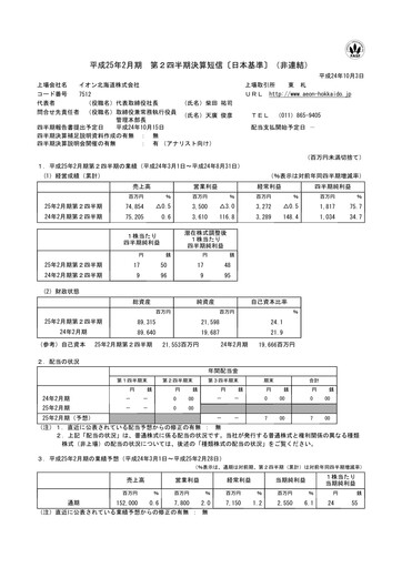 Thumbnail Aeon Hokkaido Corporation Quarterly Report 2013-q2
