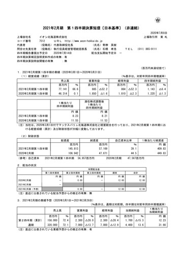 Thumbnail Aeon Hokkaido Corporation Quarterly Report 2021-q1