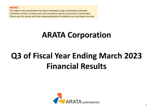 Thumbnail Arata Corporation Quarterly Report 2022-q3
