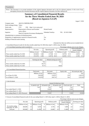 Thumbnail Arata Corporation Quarterly Report 2024-q1